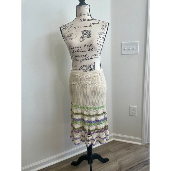 CYNTHIA STEFFE SKIRT CROCHET SZ S COTTON RUFFLE WAVY AESTHETIC COTTAGE CORE - Picture 15 of 16